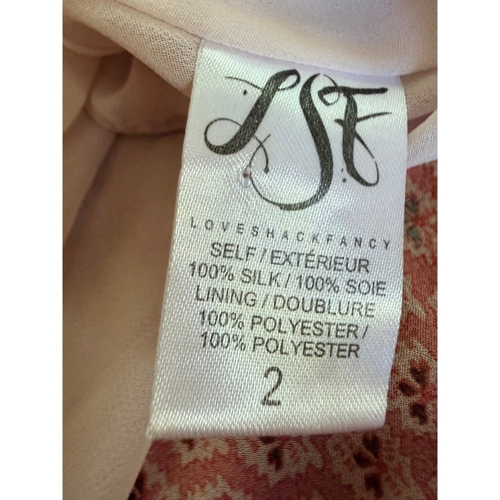 LoveShackFancy Pink Silk Ruffle Asymmetrical Floral Dress Size 2 (Runs Larger) - Picture 5 of 15